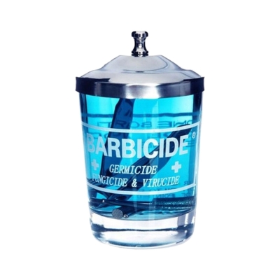 Malá skleněná nádoba na dezinfekci BARBICIDE Glass manicure table jar 120 ml