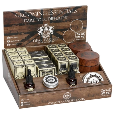 Prezentační box s produkty na vousy a holení DEAR BARBER Top display unit Grooming