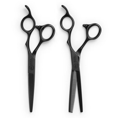 Set kadeřnických 5,75" a efilačních nůžek 6,35" OLIVIA GARDEN SilkCut PRO Matt black