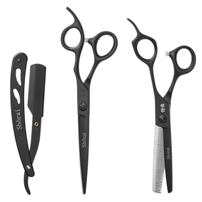 Sada kadeřnických nůžek a shavetty na holení SHŌRAI BC Set Matt black
